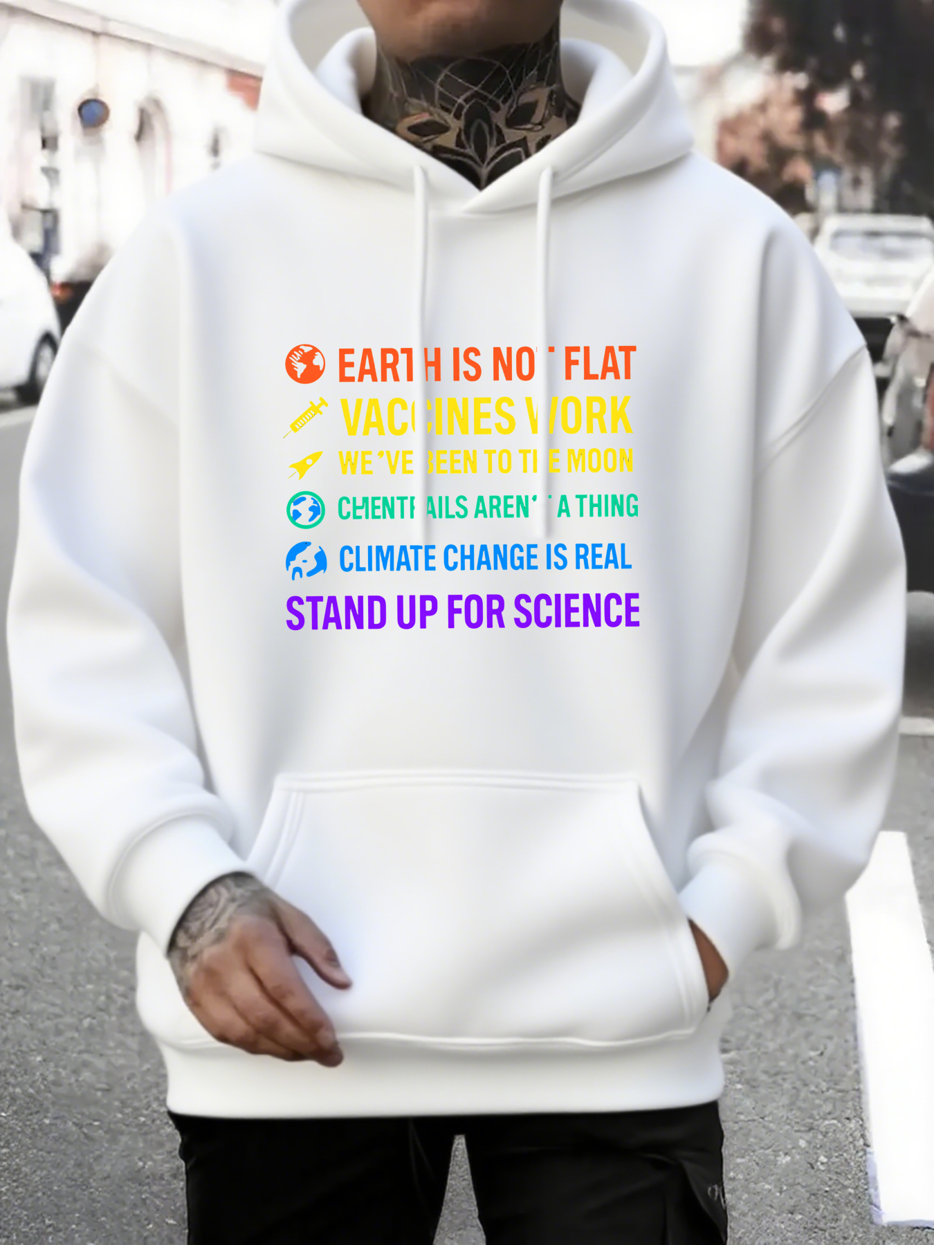 Men's Graphic Hoodie Stand Up For Science With Colorful Bold Letter Statement Hoodie