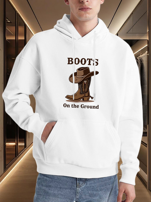 Men's Graphic Hoodie Boots On The Ground With Cowboy Hat Among Shadows Boots