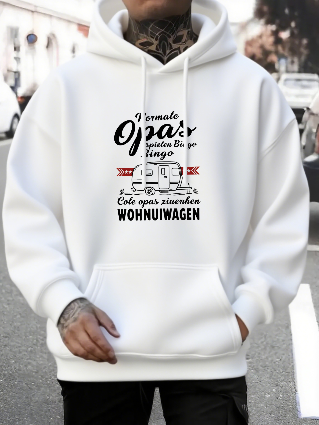 Men's Graphic Hoodie Simple Outline Camper Among Traveling Holiday Adventure Wohnunwagen