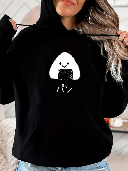 Women's Graphic Hoodie Happy Cute Character With Smiling Face And Seaweed Triangle Onigiri