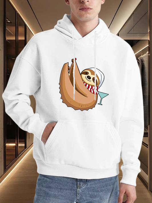Men's Graphic Hoodie Cute Sloth Relaxing With Cocktail And Cozy Hammock