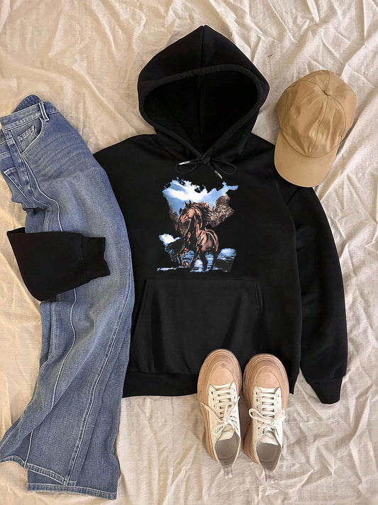 Women's Graphic Hoodie Majestic Horse Running Wild Among Windswept Plains Hoodie