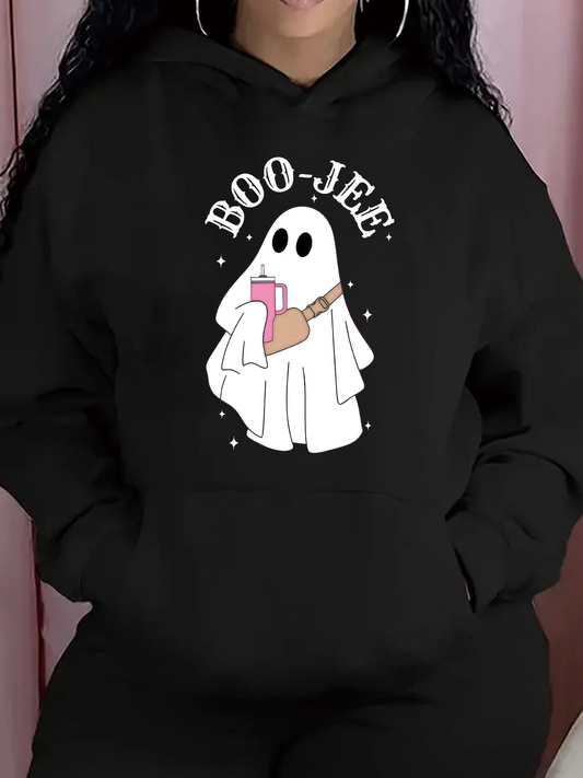 Women's Graphic Hoodie Boo Jee With Purse And Coffee Holding Ghost