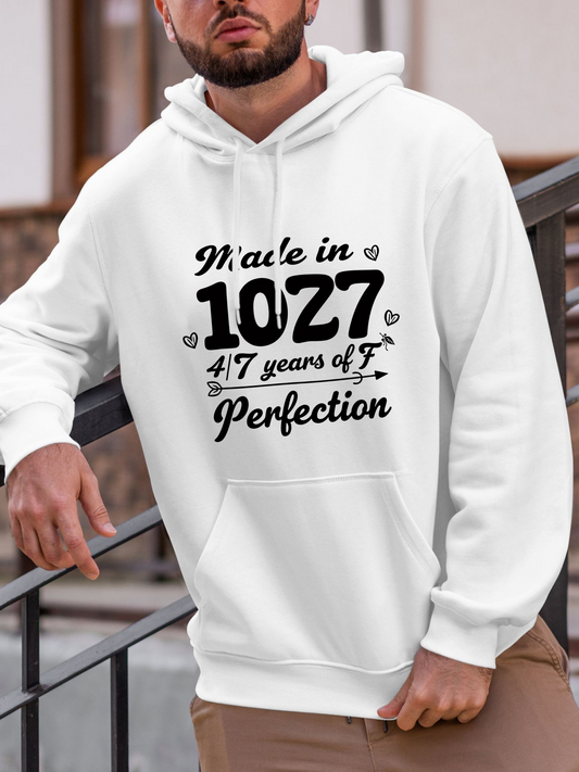 Men's Graphic Hoodie Made In 1977 Years Of Perfection Text On White Hoodie