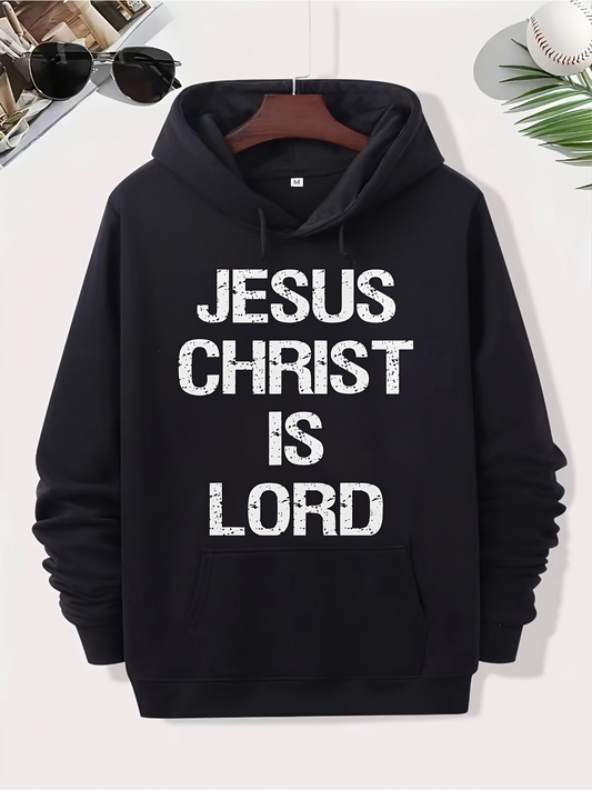 Men's Graphic Hoodie Jesus Christ Is Lord Bold Letters On Black Hoodie