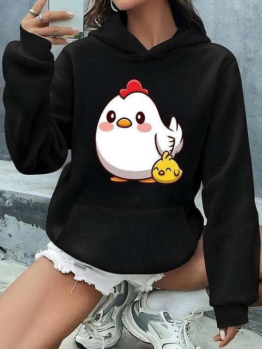 Women's Graphic Hoodie Cute Cartoon Chick With Baby Chick Under Calm Sky Hen