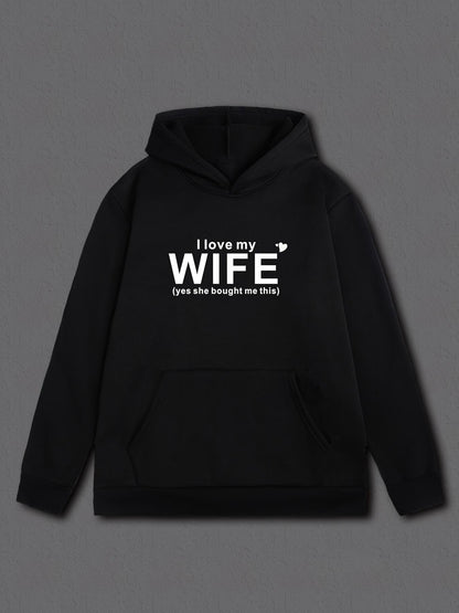 Women's Graphic Hoodie I Love My Wife Simple White Lettering On Black Hoodie Wife