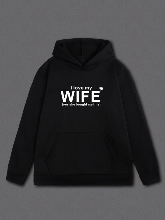Women's Graphic Hoodie I Love My Wife Simple White Lettering On Black Hoodie Wife