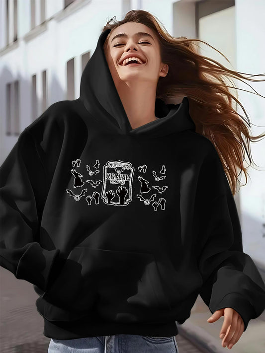 Women's Graphic Hoodie Cartoon Style Doodle Cats With Playful Shapes Around Central Box Cat