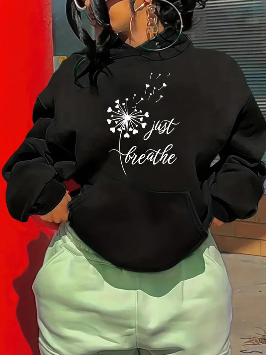 Women's Graphic Hoodie Just Breathe Floating Dandelion Seeds Under Gentle Breeze Hoodie