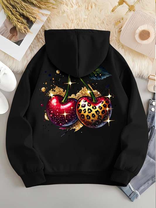 Women's Graphic Hoodie Sparkling Night With Leopard Print Cherry Pair