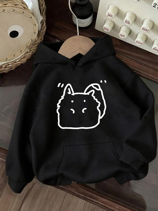 Women's Graphic Hoodie Hand Drawn White Outline Animal Face Hoodie