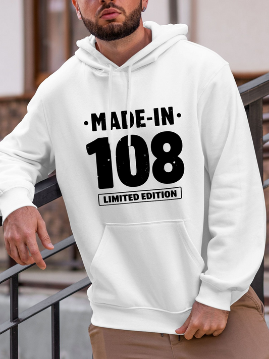 Men's Graphic Hoodie Made In 108 Limited Edition Bold Letters Classic Hoodie
