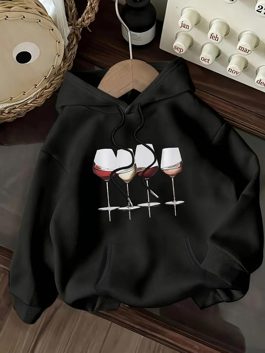 Women's Graphic Hoodie Elegant Red Wine Glasses Reflecting In Gentle Shadow Wineglass