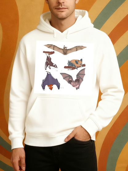 Men's Graphic Hoodie Colorful Wings Under Moonlit Sky With Playful Flying Bats