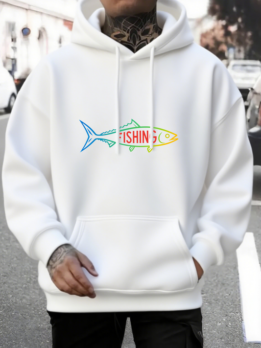 Men's Graphic Hoodie Colorful Outline With Gradient Line Art Fish