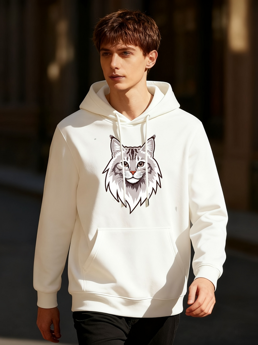 Men's Graphic Hoodie Wild Forest Inspired Sketch Art Lynx Head Hoodie