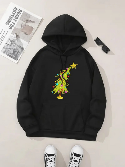 Women's Graphic Hoodie Shining Festive Lights Twirling Around A Golden Christmas Tree