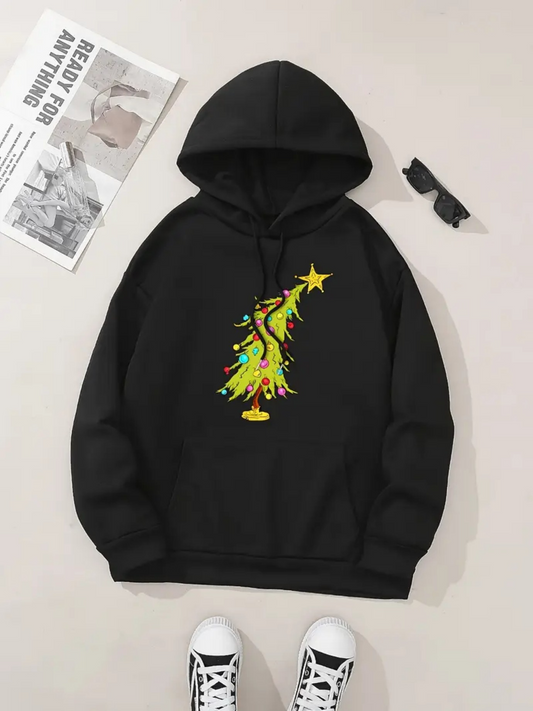 Women's Graphic Hoodie Shining Festive Lights Twirling Around A Golden Christmas Tree