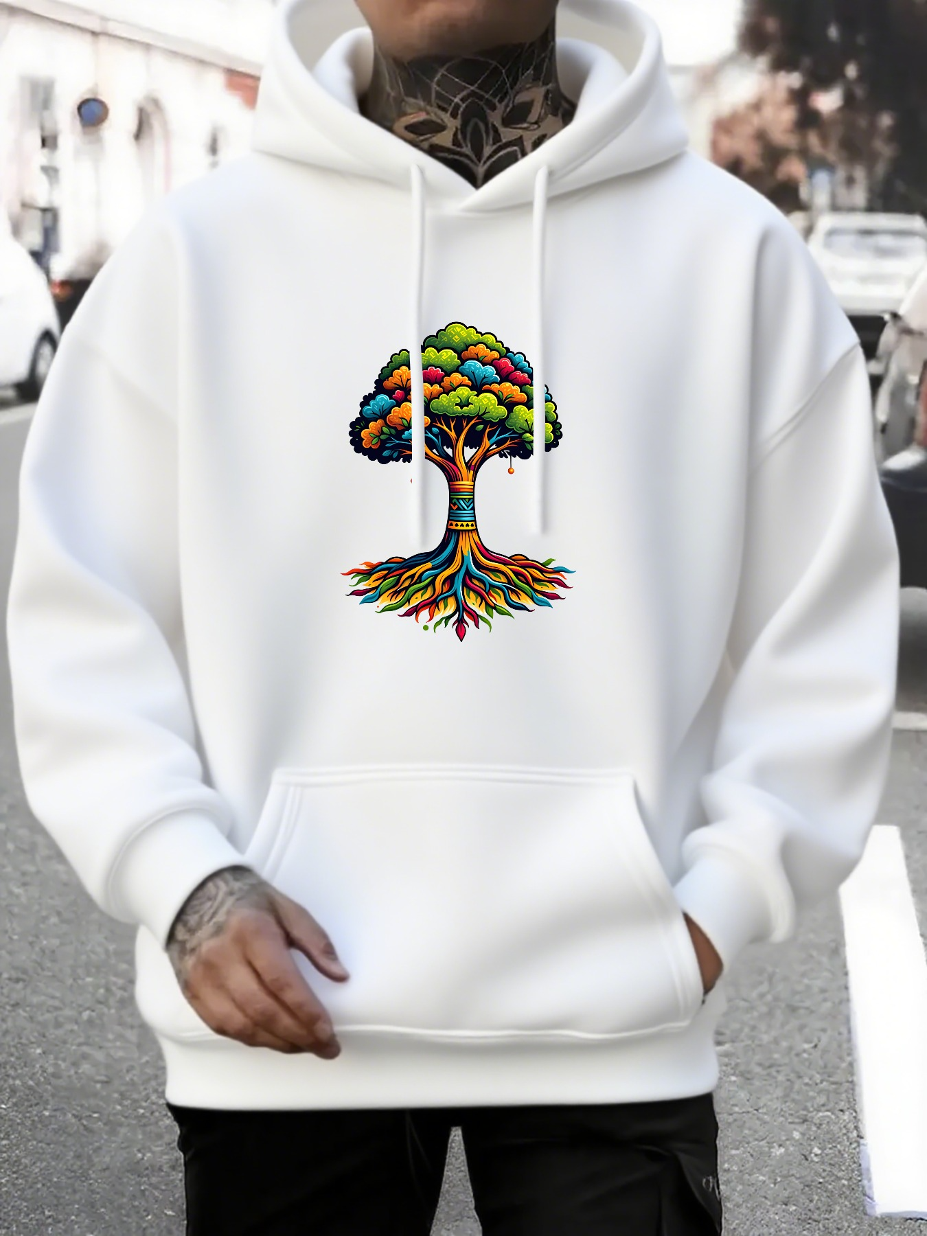 Men's Graphic Hoodie Colorful Abstract Roots And Branches Artistic Tree