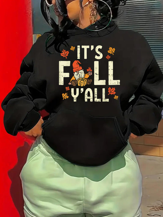 Women's Graphic Hoodie Its Fall Yall Pumpkin Surrounded By Colorful Autumn Leaves Sweatshirt