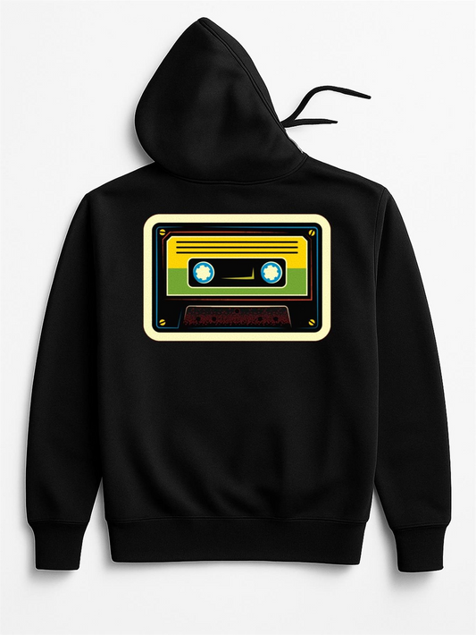 Women's Graphic Hoodie Retro Music With Colorful Neon Lights Surrounding Vintage Cassette Tape