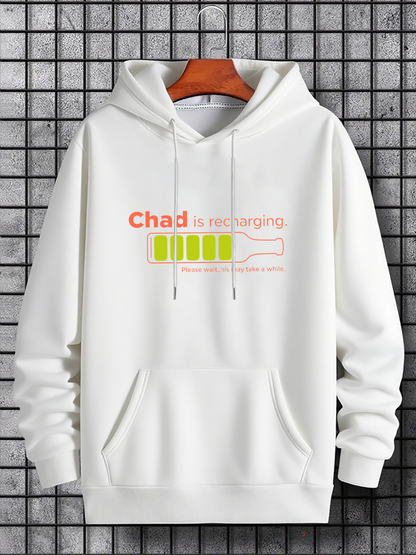 Men's Graphic Hoodie Chad Is Recharging Green Battery With Power Bars Illustration Hoodie