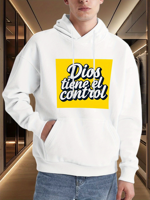Men's Graphic Hoodie God is in Control锛?Dios Tiene el Control锛?Red Yellow White Verse Design