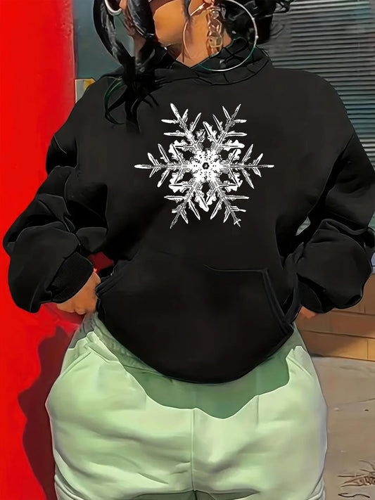 Women's Graphic Hoodie Icy Silver Glitter Detailing On Shimmering Winter Snowflake