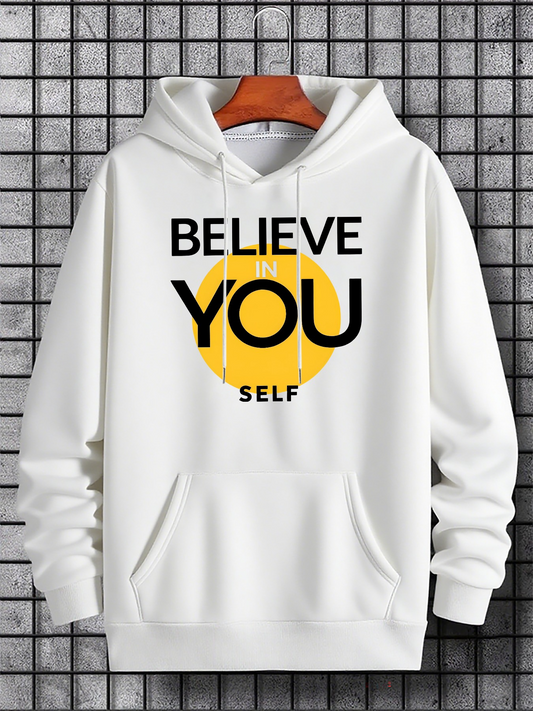 Men's Graphic Hoodie Believe In Yourself With Bright Yellow Sunlight Circle Hoodie