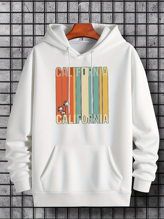 Men's Graphic Hoodie California Vintage Striped Pastel Colors With Surfing Small Dog Hoodie