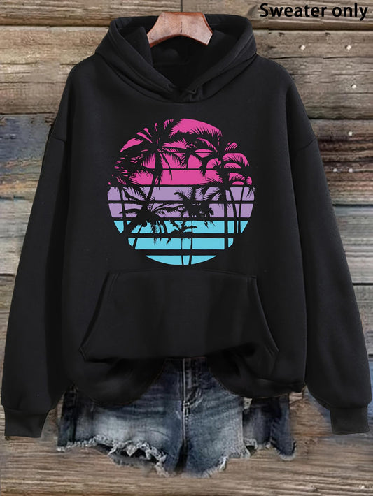 Women's Graphic Hoodie Sunset Glow Over Tranquil Palm Trees With Ocean Horizon Hoodie