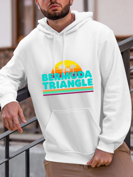 Men's Graphic Hoodie Bermuda Triangle Vibrant Sunset Retro Lines With Ocean Scenery Landscape