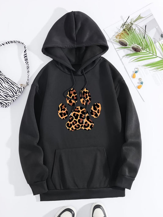 Women's Graphic Hoodie Leopard Print Patterned Animal Paw Print Hoodie