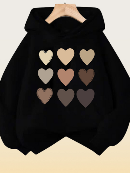 Women's Graphic Hoodie Matcha Creamy Tones With Gradient Neutral Colored Hearts