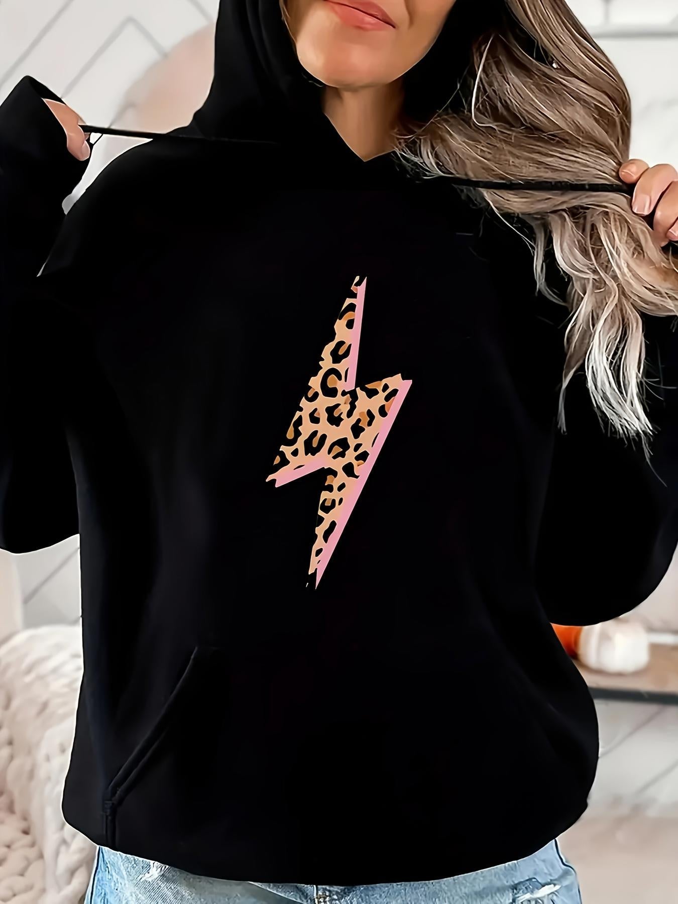 Women's Graphic Hoodie Leopard Print With Pink Trim On Central Lightning Bolt