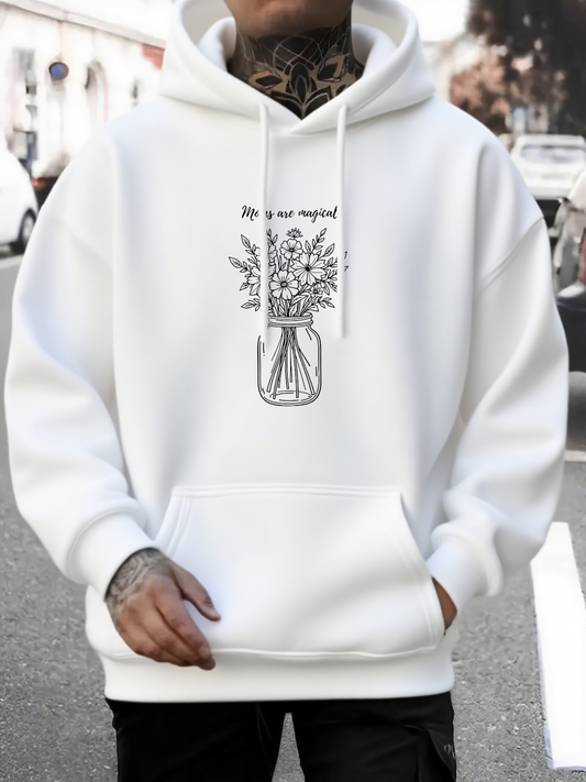 Men's Graphic Hoodie Joy In Our Region Delicate Hand Drawn Flowers Arranged In Simple Glass Vase