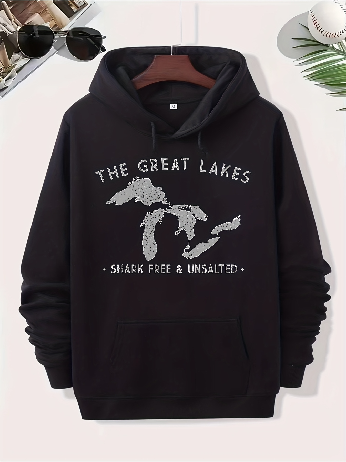 Men's Graphic Hoodie The Great Lakes Shark Free And Unsalted Surrounded By Water Map Graphic