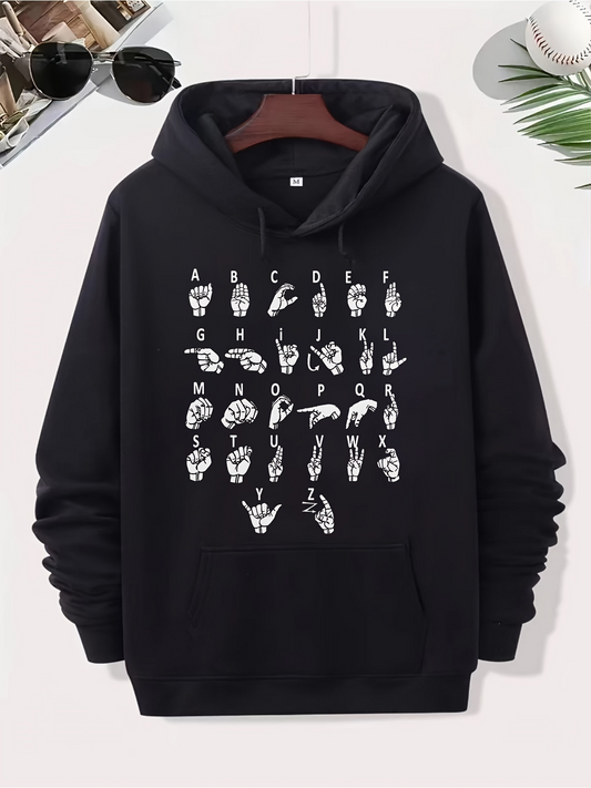 Men's Graphic Hoodie Alphabet Hand Signs Illustrated In Sequence With Gestures Hoodie