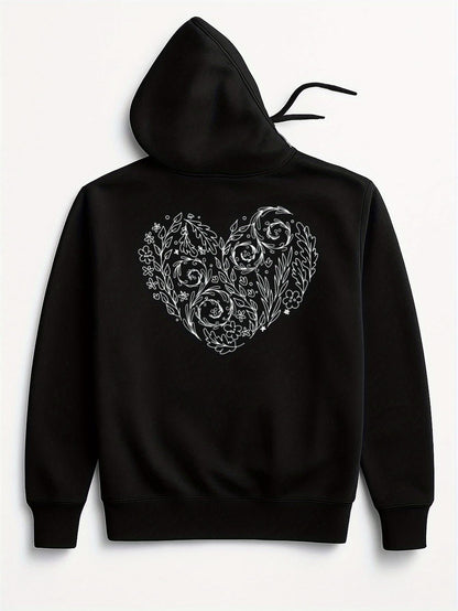 Women's Graphic Hoodie Intricate Vine Pattern Swirling Gracefully Across Stylized Artistic Heart