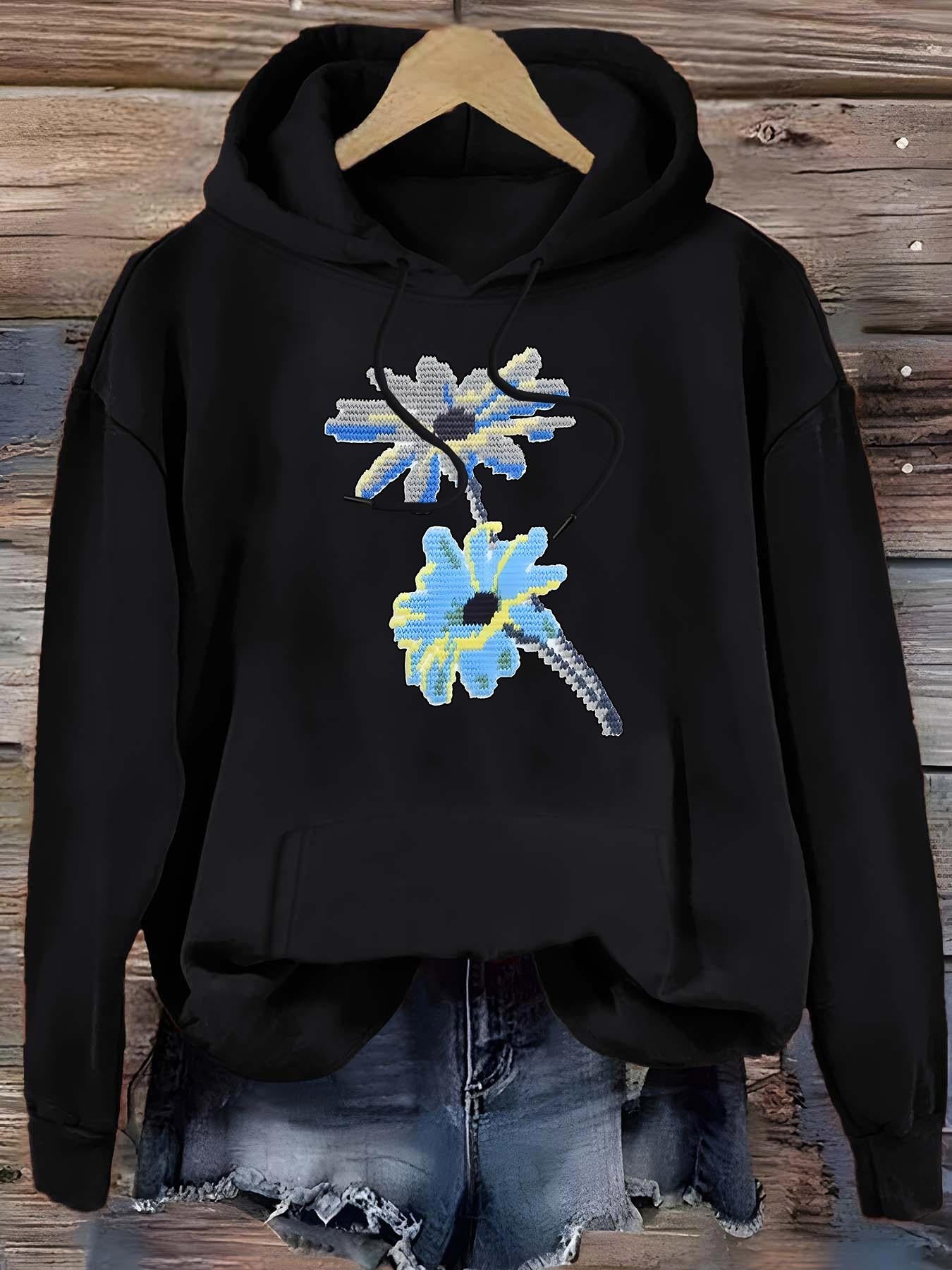 Women's Graphic Hoodie Iridescent Petals With Blue Artistic Flowers Blossom Flower