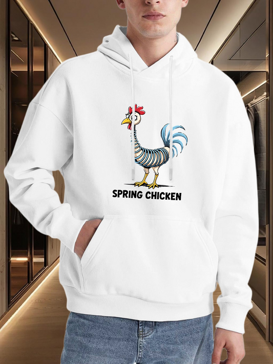 Men's Graphic Hoodie Spring Chicken With Colorful Feathers Standing On Bright Sunny Grass Chicken