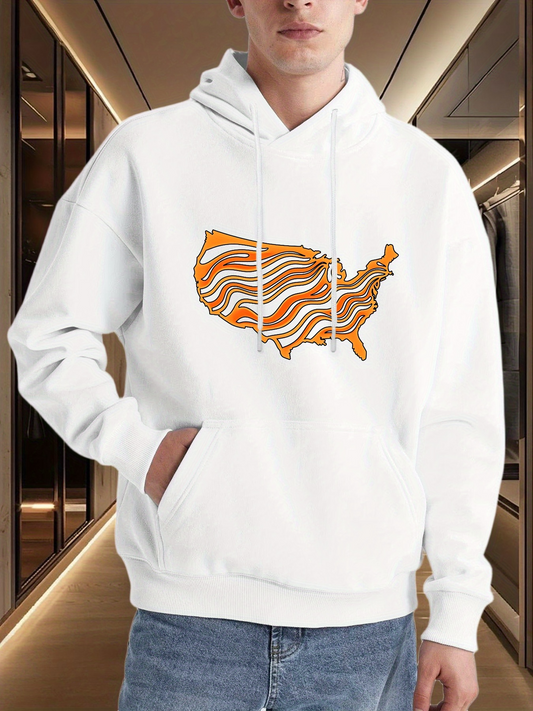 Men's Graphic Hoodie Abstract Swirling Orange And Brown Pattern Inside American Map Outline