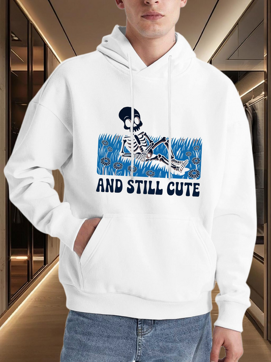Men's Graphic Hoodie And Still Cute Relaxed Skeleton Lying Down In Blue Grass