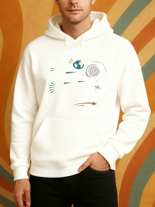 Men's Graphic Hoodie Abstract Line Patterns With Circular Motifs And Moving Arrow Symbol