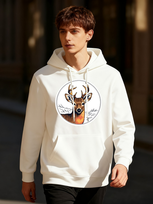 Men's Graphic Hoodie Majestic Antlers In Sunlit Forest Among Snowy Pines Deer
