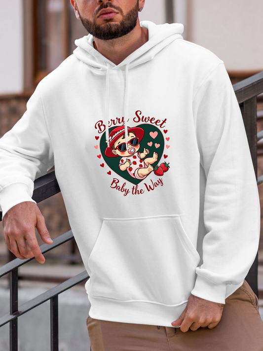 Men's Graphic Hoodie Berry Sweet With Smiling Strawberry Among Playful Heart Shapes