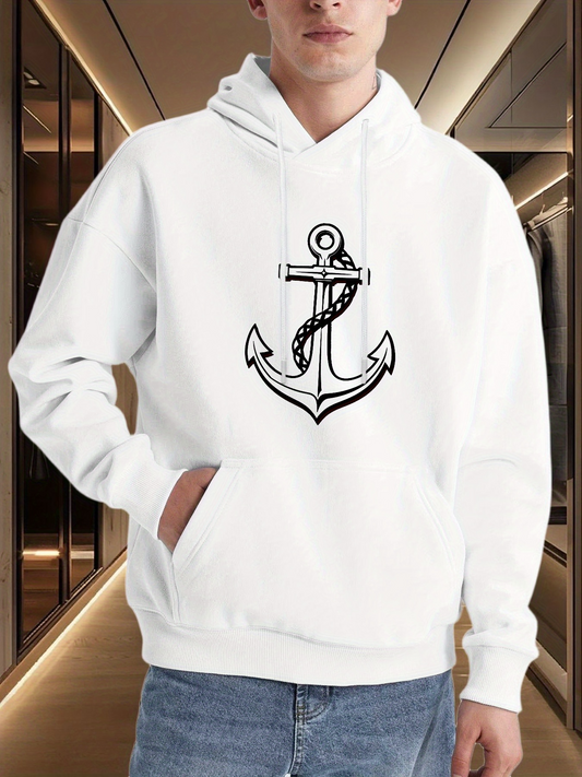 Men's Graphic Hoodie Nautical Rope Wrapped Around Classic Ship Anchor