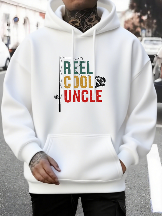 Men's Graphic Hoodie Reel Cool Uncle Multicolored Letters With Fishing Rod Graphic Among Playful Hint