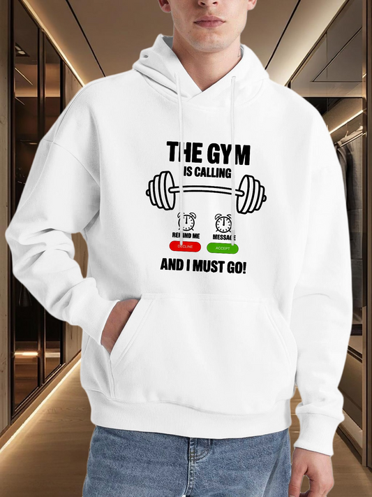 Men's Graphic Hoodie The Gym Is Calling With Funny Weights And Determined Graphic Barbell